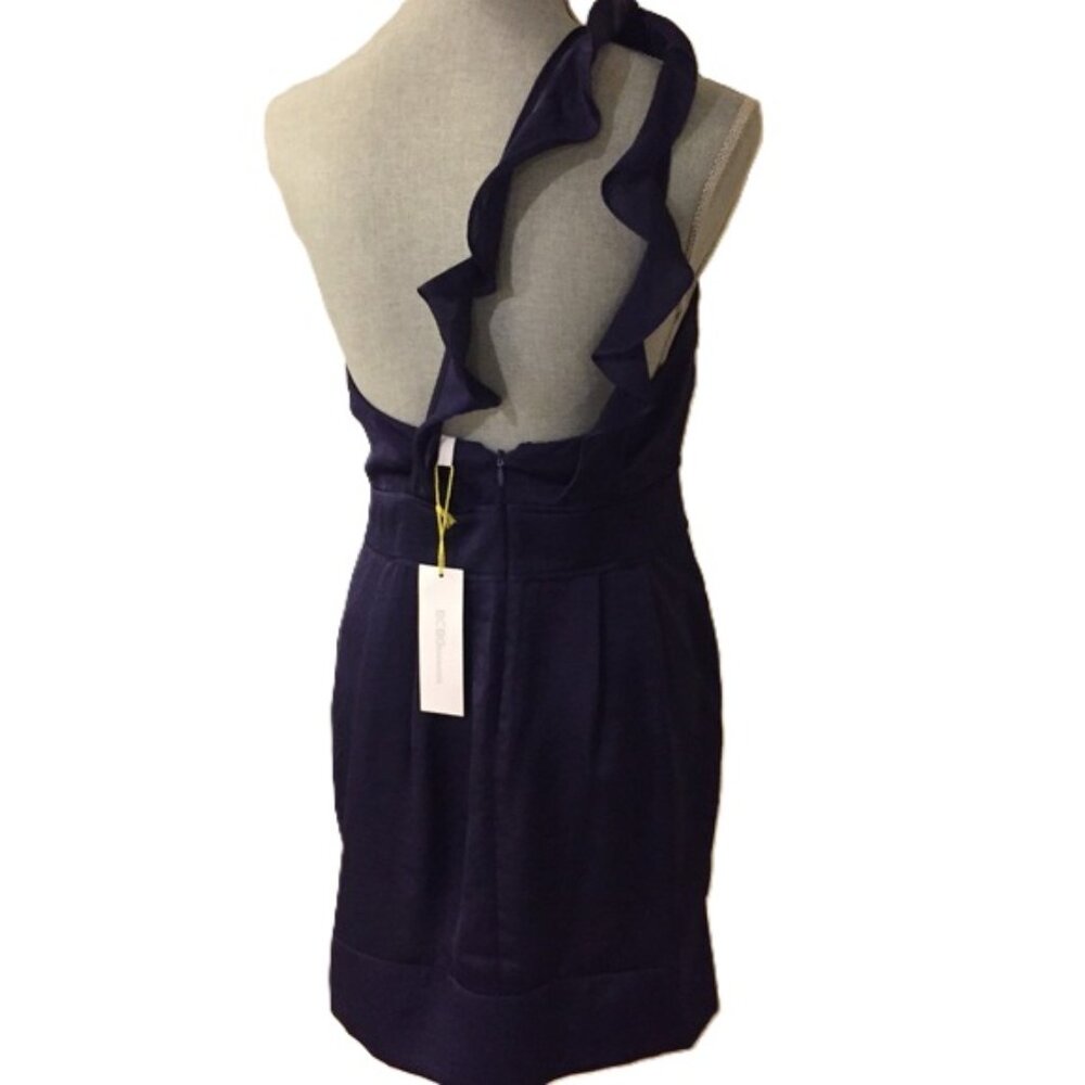BCBGeneration Midnight Blue One Shoulder Dress w/Two Back Ruffle Straps 10 NWT - Picture 6 of 8
